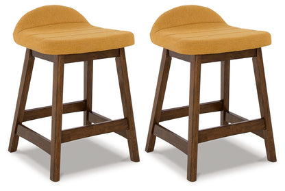 Haines Furniture Outlet - Ashley Furniture - Lyncott Dining Room - Counter Height Bar Stool (Set of 2) / Mustard/Brown - D615-424X2