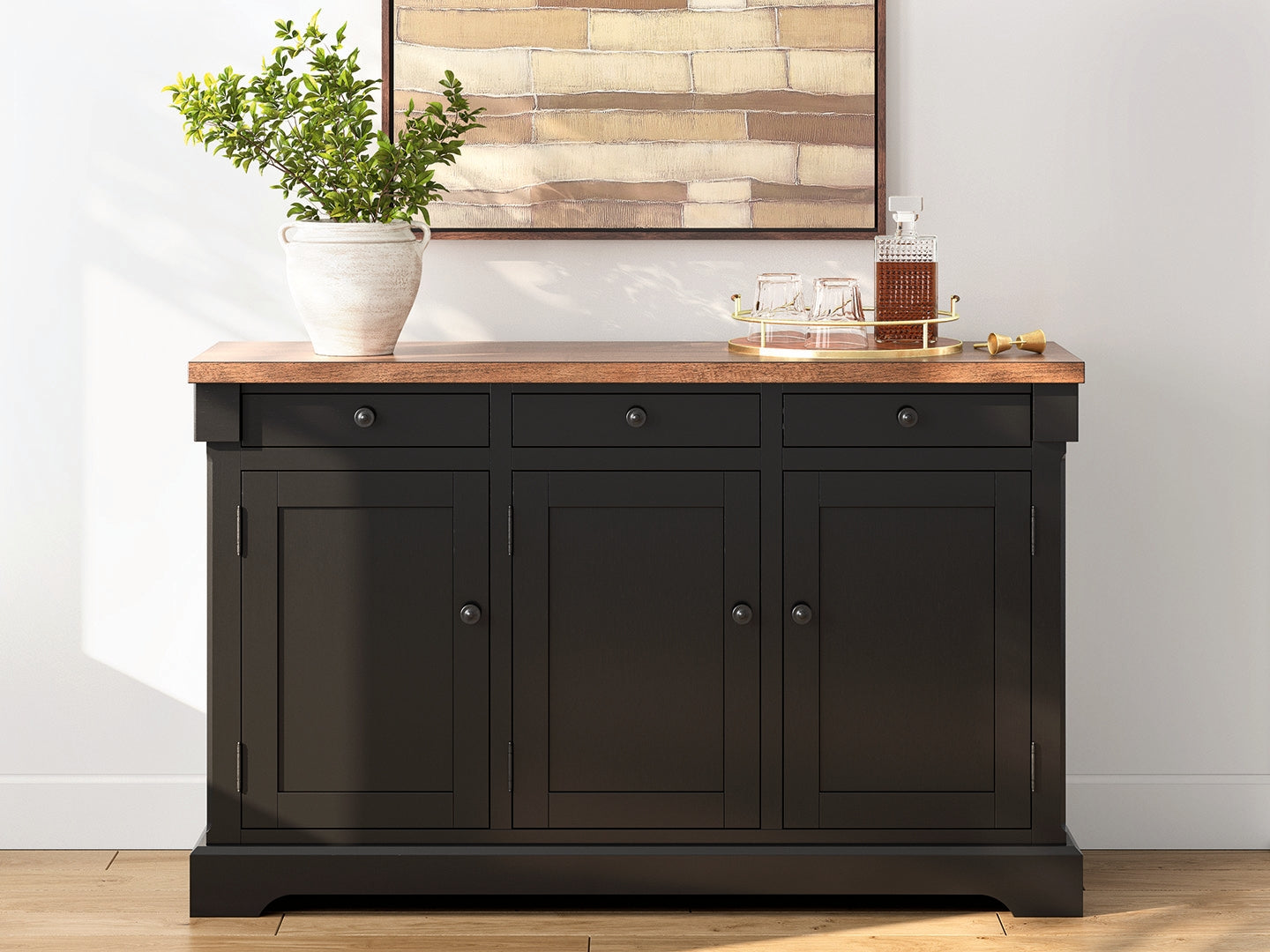 Haines Furniture Outlet - Ashley Furniture - Wildenauer Dining Room - Dining Room Buffet / Brown/Black / 59"W x 18"D x 37"H - D634-80