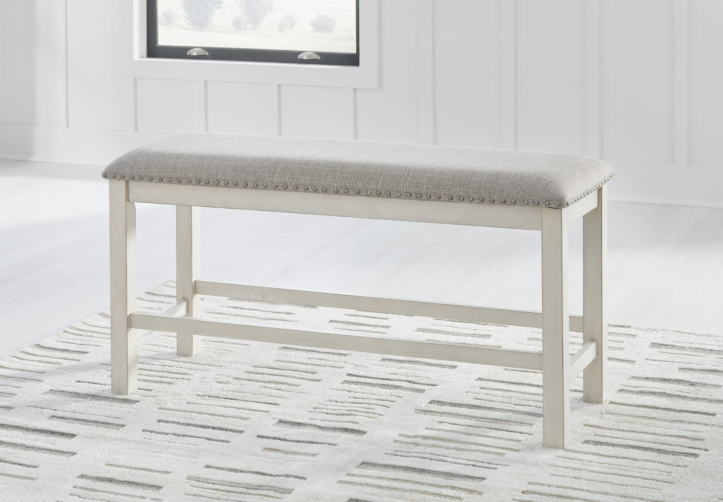 Haines Furniture Outlet - Ashley Furniture - Robbinsdale Dining Room - DBL Counter UPH Bench (1/CN) / Antique White - D642-09