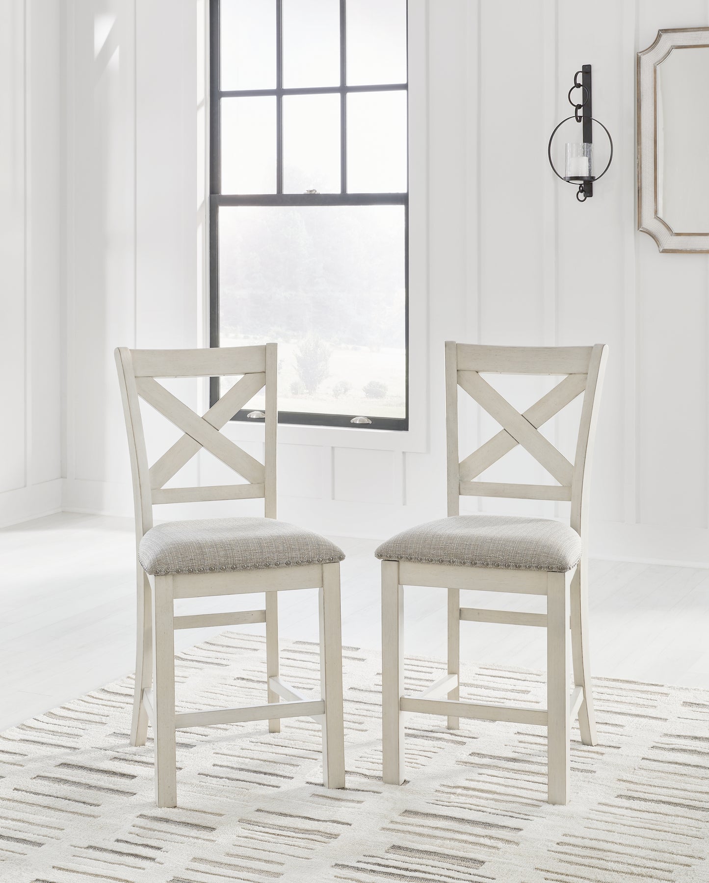 Haines Furniture Outlet - Ashley Furniture - Robbinsdale Dining Room - Barstool (Set of 2) / Antique White - D642-124X2