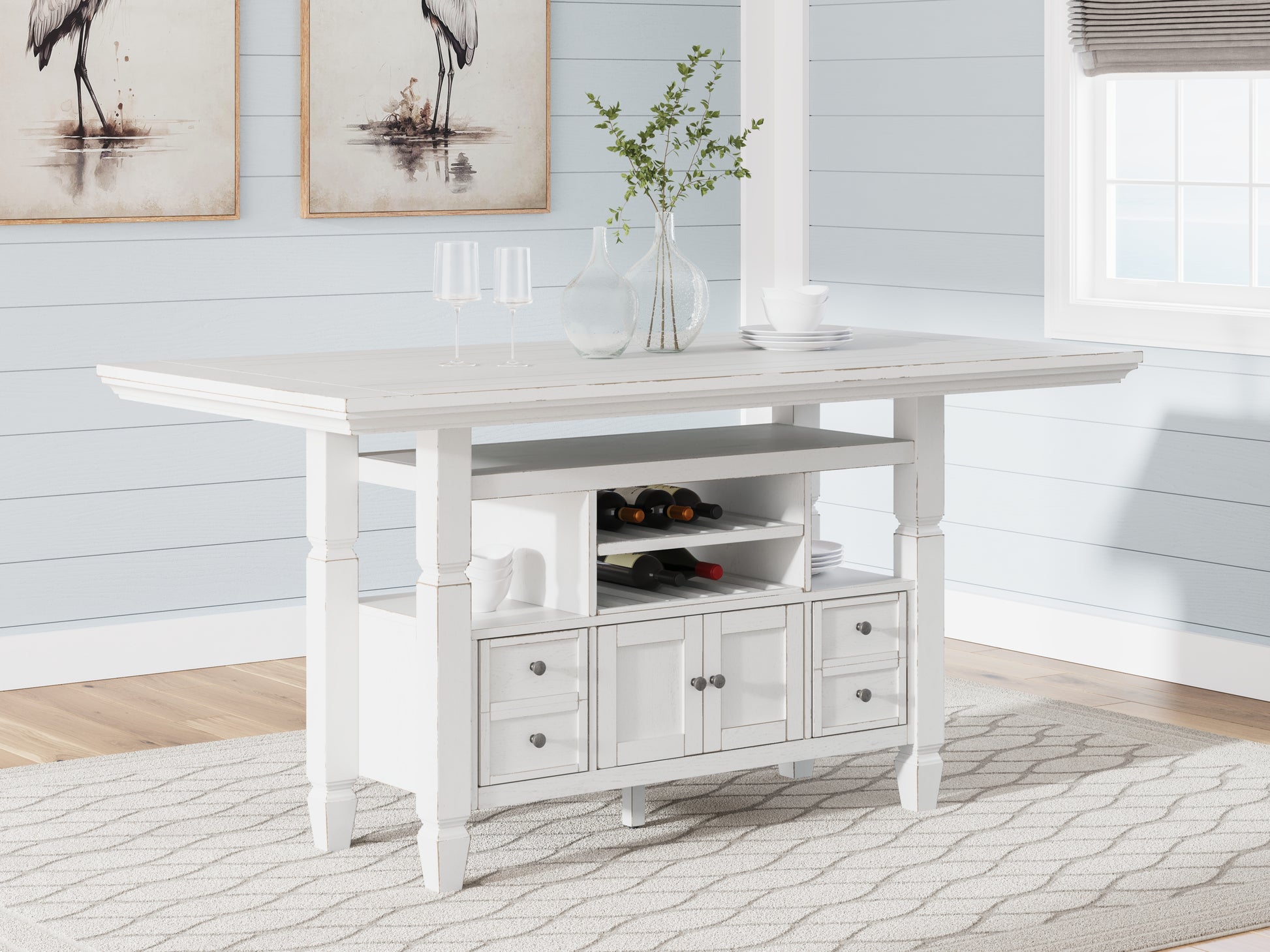 Haines Furniture Outlet - Ashley Furniture - Robbinsdale Dining Room - Counter Height Dining Table / Antique White - D642D7
