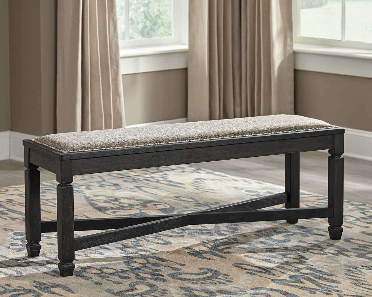 Haines Furniture Outlet - Ashley Furniture - Tyler Creek Dining Room - Upholstered Bench / Black/Grayish Brown - D736-00