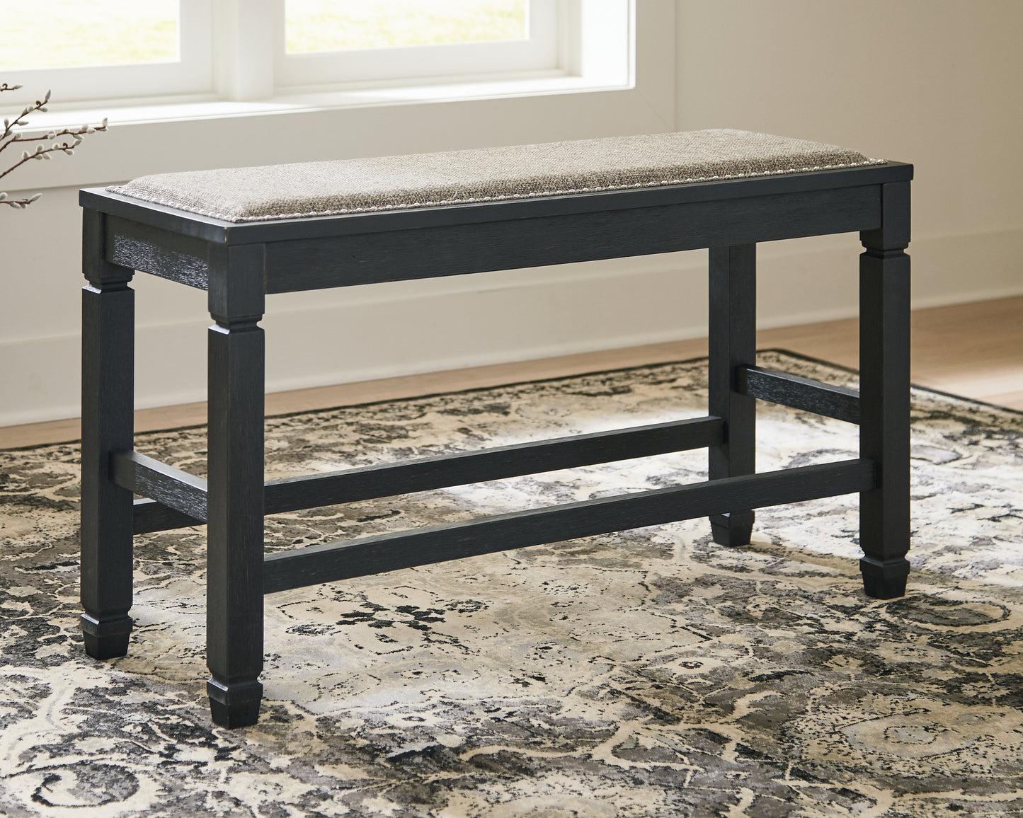 Haines Furniture Outlet - Ashley Furniture - Tyler Creek Dining Room - DBL Counter UPH Bench (1/CN) / Antique Black - D736-09