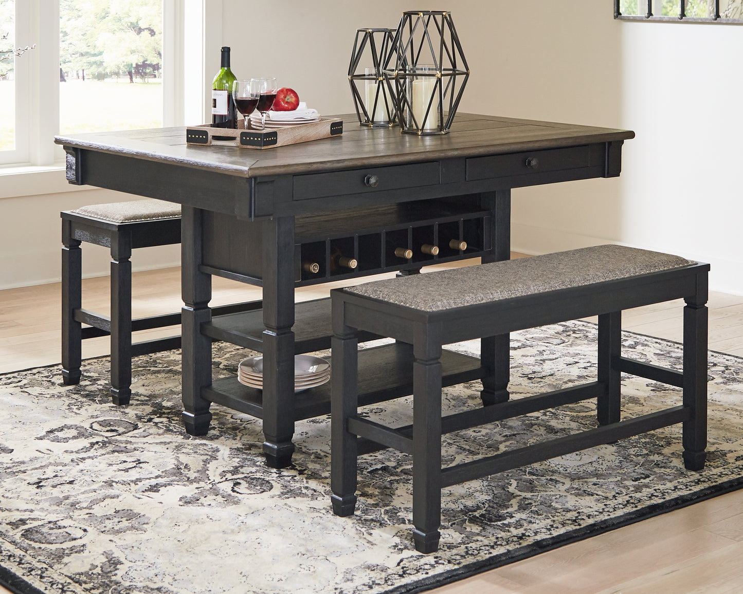 Haines Furniture Outlet - Ashley Furniture - Tyler Creek Dining Room - RECT Dining Room Counter Table / Black/Gray - D736-32