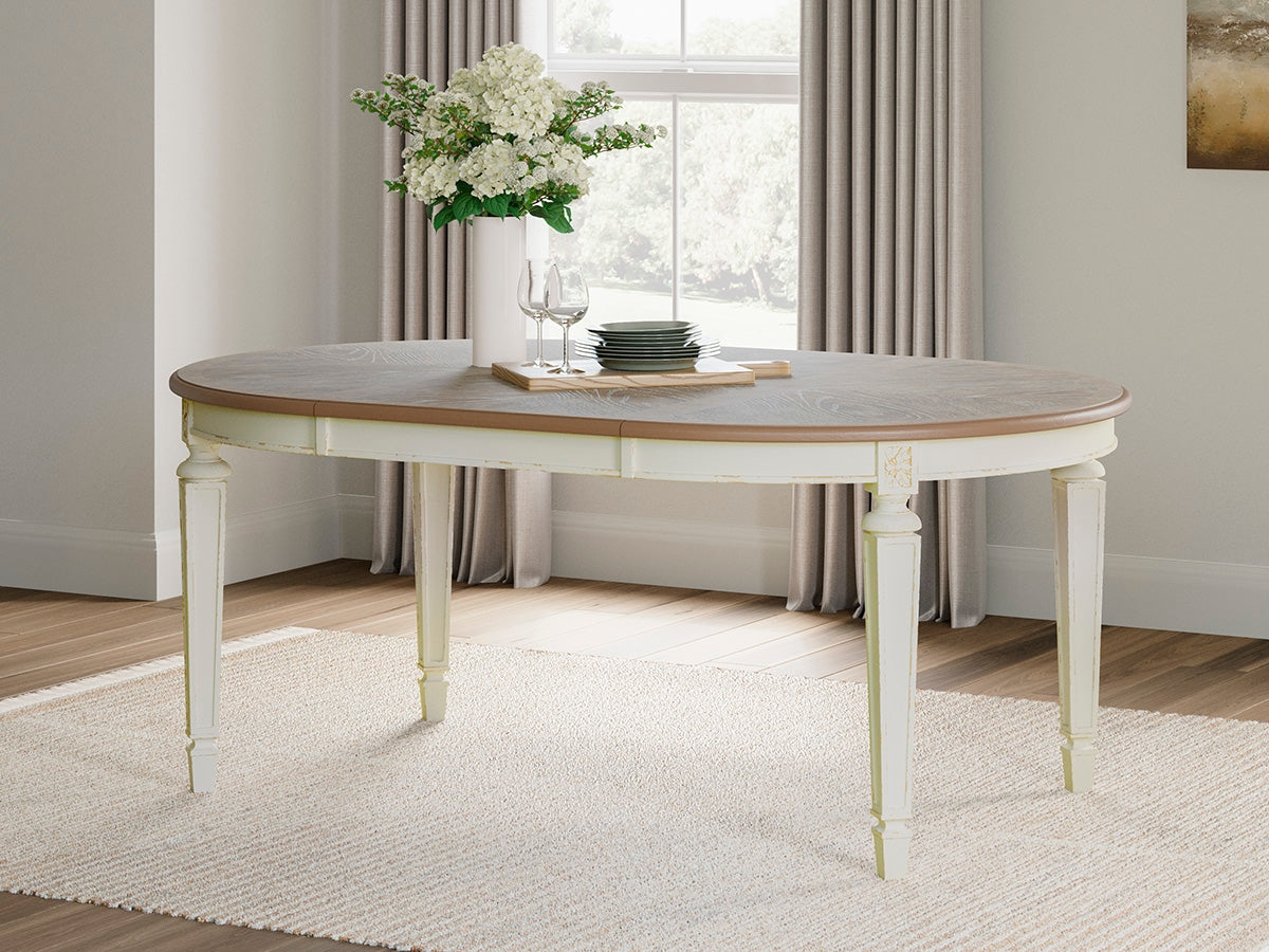 Haines Furniture Outlet - Ashley Furniture - Realyn Dining Room - Oval Dining Room EXT Table / Chipped White - D743-35