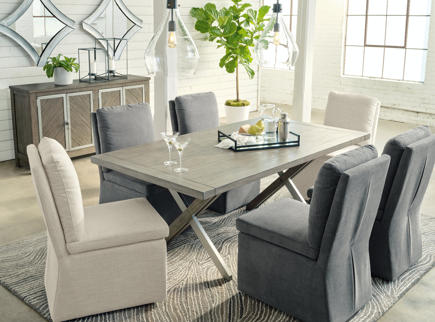 Haines Furniture Outlet - Ashley Furniture - Krystanza Dining Room - Rectangular Dining Room Table / Weathered Gray - D766-25