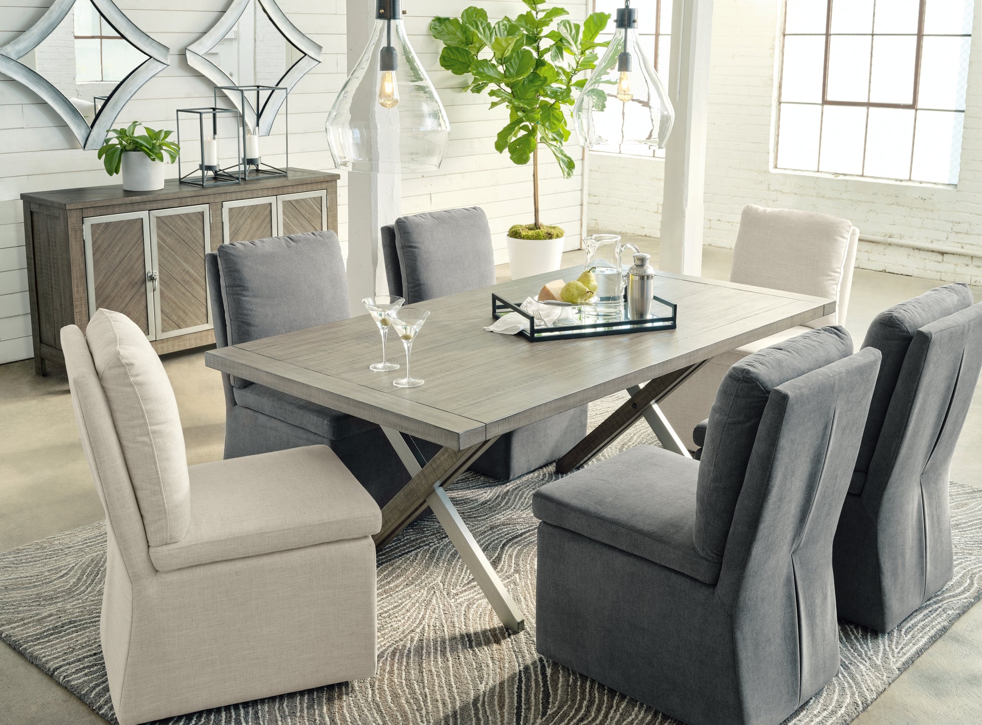 Haines Furniture Outlet - Ashley Furniture - Krystanza Dining Room - Rectangular Dining Room Table / Weathered Gray - D766-25