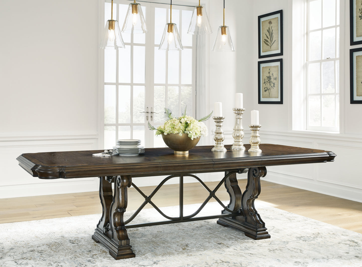 Haines Furniture Outlet - Ashley Furniture - Maylee Dining Room - Dining Extension Table / Dark Brown / 44"W x 108.5"D x 30"H - D947D5