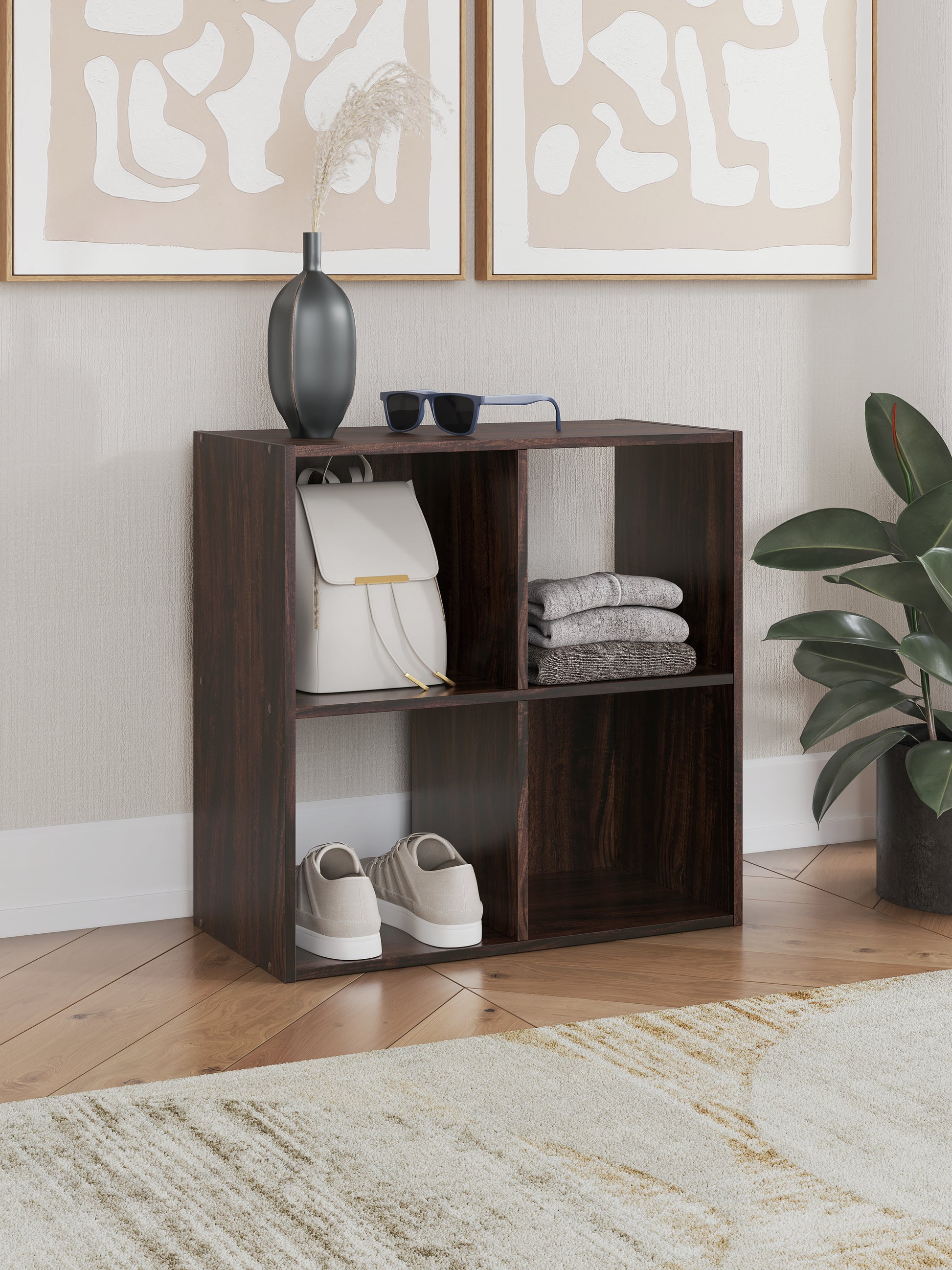 Haines Furniture Outlet - Ashley Furniture - Glosmount Four Cube Organizer - Four Cube Organizer / Cherry/Light Brown - EA1055-2X2