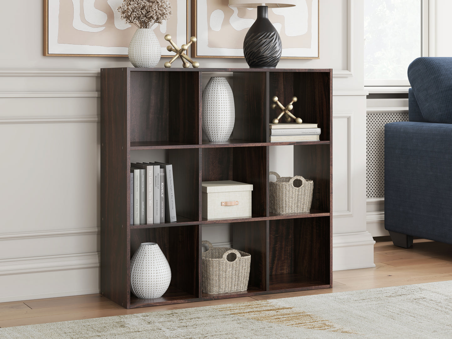 Haines Furniture Outlet - Ashley Furniture - Glosmount Nine Cube Organizer - Nine Cube Organizer / Cherry/Light Brown - EA1055-3X3