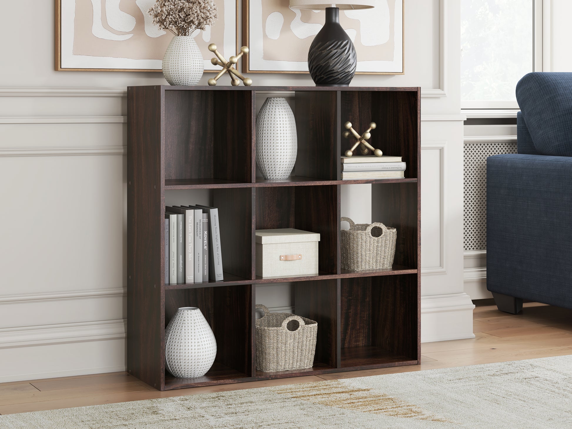 Haines Furniture Outlet - Ashley Furniture - Glosmount Nine Cube Organizer - Nine Cube Organizer / Cherry/Light Brown - EA1055-3X3