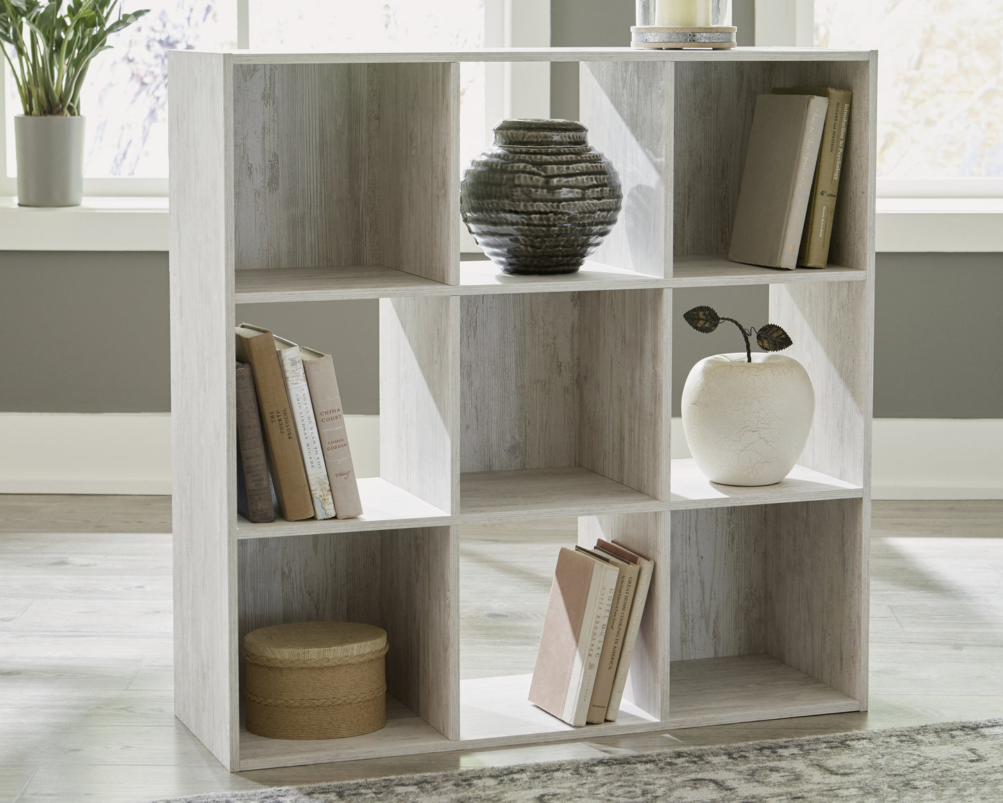 Haines Furniture Outlet - Ashley Furniture - Paxberry Nine Cube Organizer - Nine Cube Organizer / Whitewash - EA1811-3X3