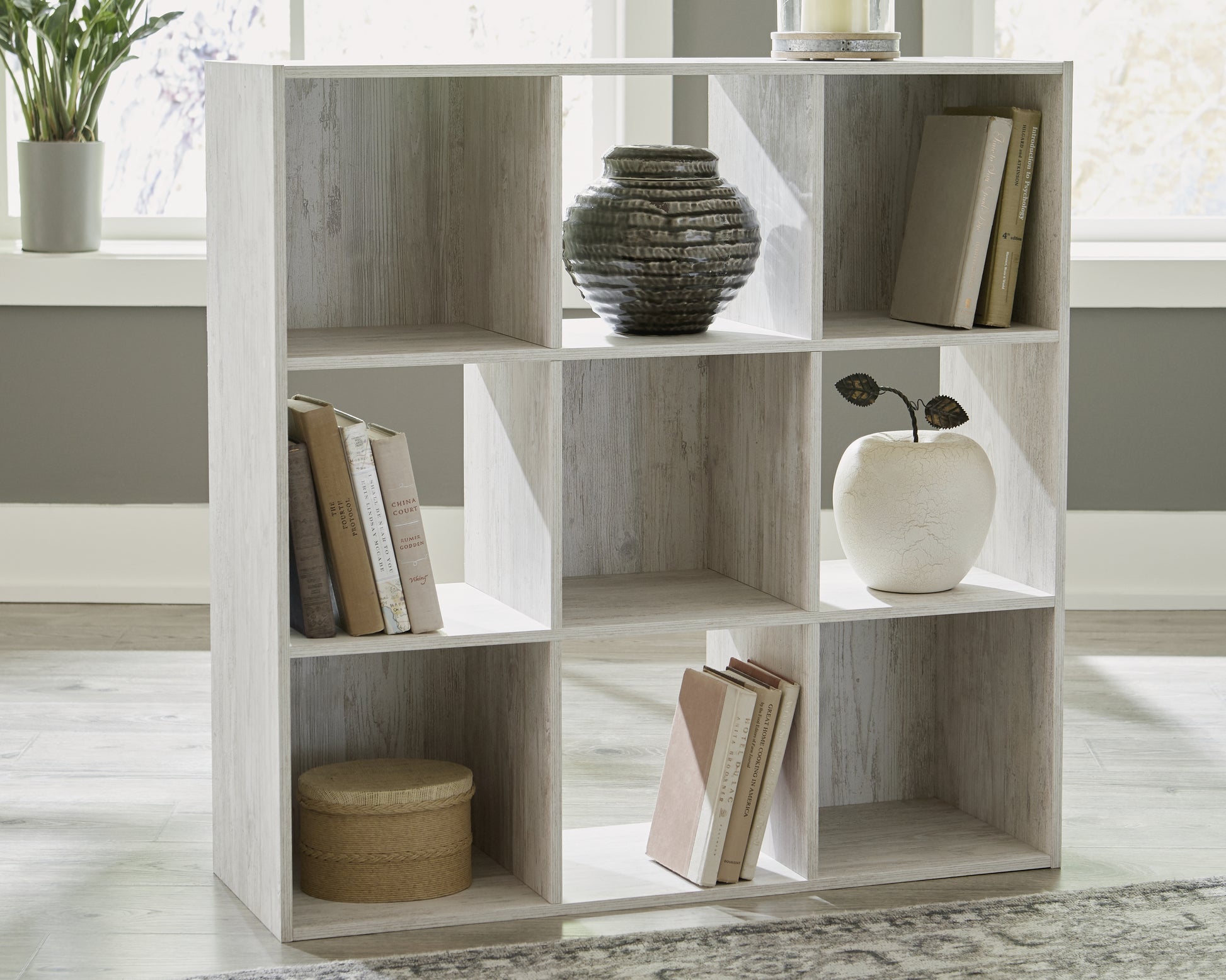 Haines Furniture Outlet - Ashley Furniture - Paxberry Nine Cube Organizer - Nine Cube Organizer / Whitewash - EA1811-3X3