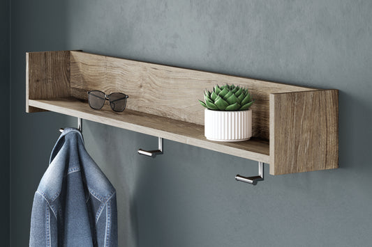 Haines Furniture Outlet - Ashley Furniture - Oliah Wall Decor - Wall Mounted Coat Rack w/Shelf / Natural - EA2270-151