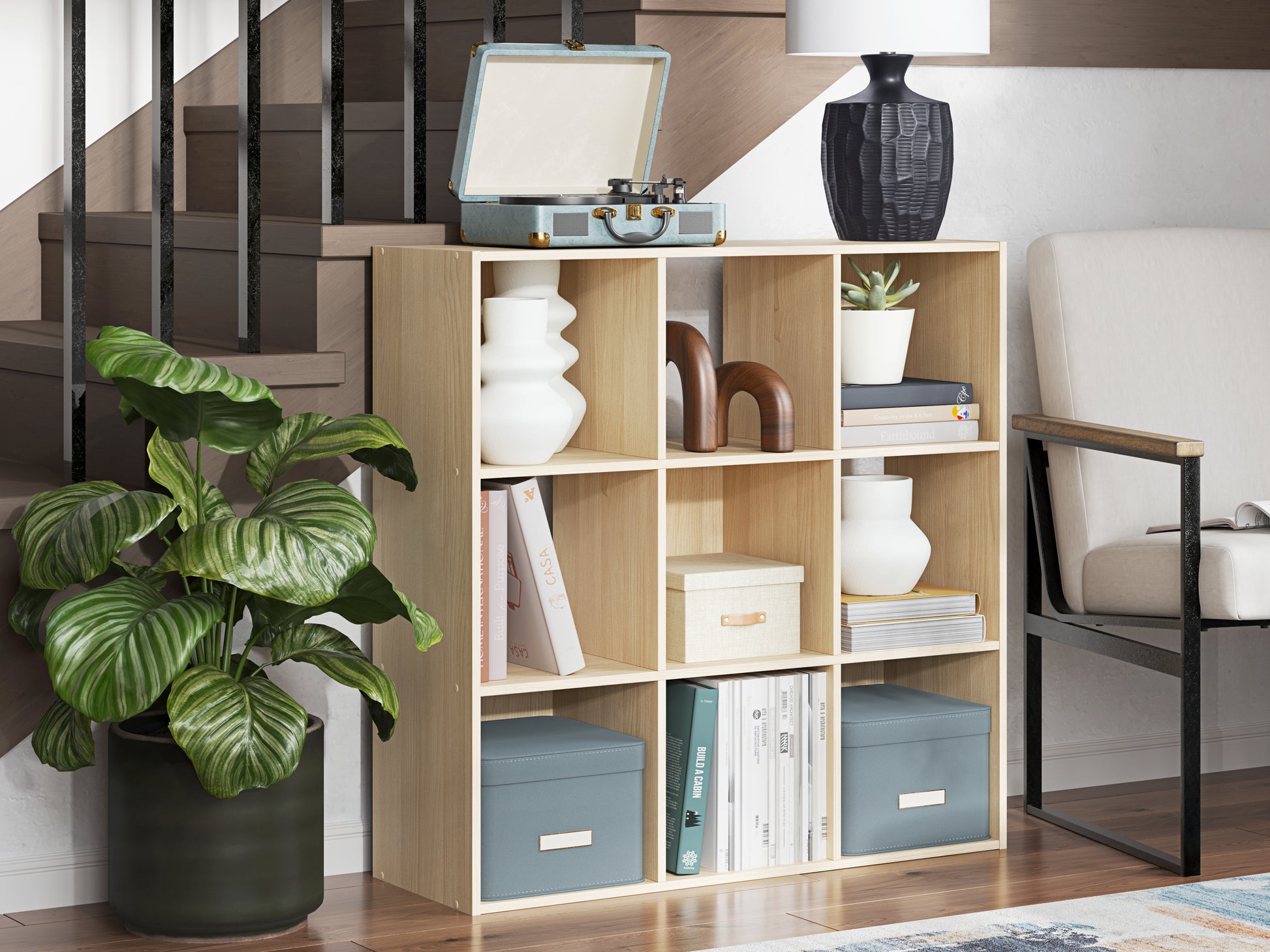 Haines Furniture Outlet - Ashley Furniture - Piperton Nine Cube Organizer - Nine Cube Organizer / Charcoal - EA5514-3X3