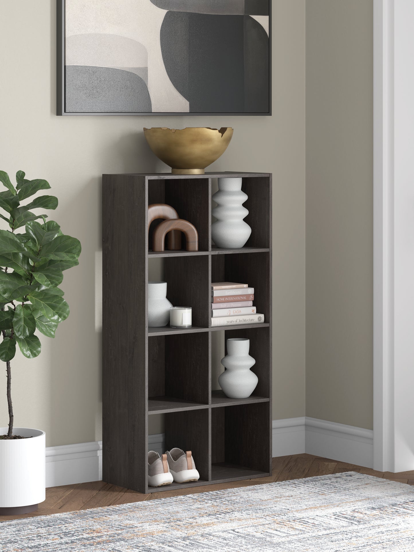 Haines Furniture Outlet - Ashley Furniture - Piperton Eight Cube Organizer - Eight Cube Organizer / Charcoal - EA5514-4X2