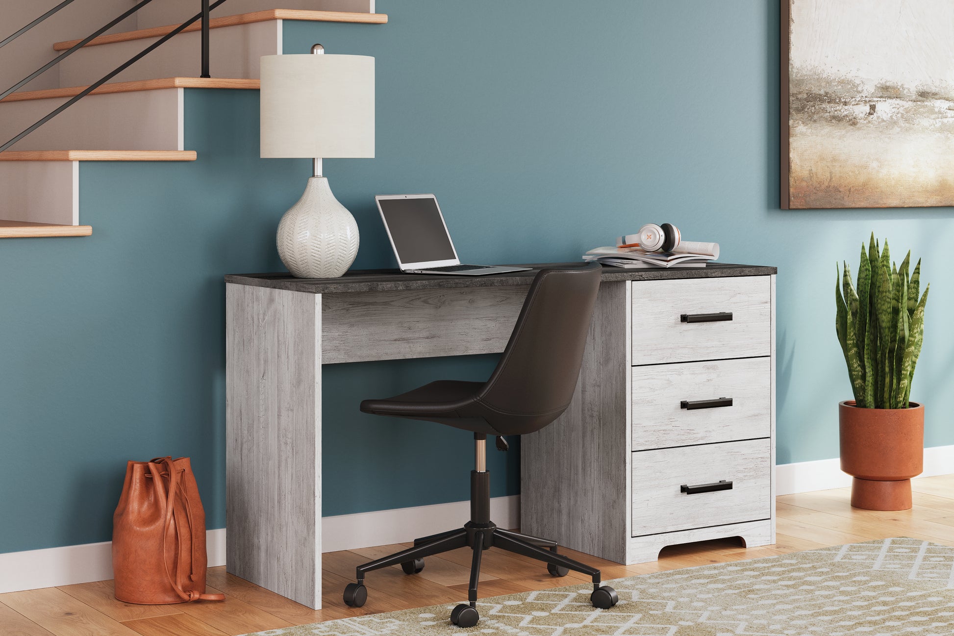 Haines Furniture Outlet - Ashley Furniture - Shawburn Office Desk - Home Office Desk / White/Dark Charcoal Gray - H4121-34