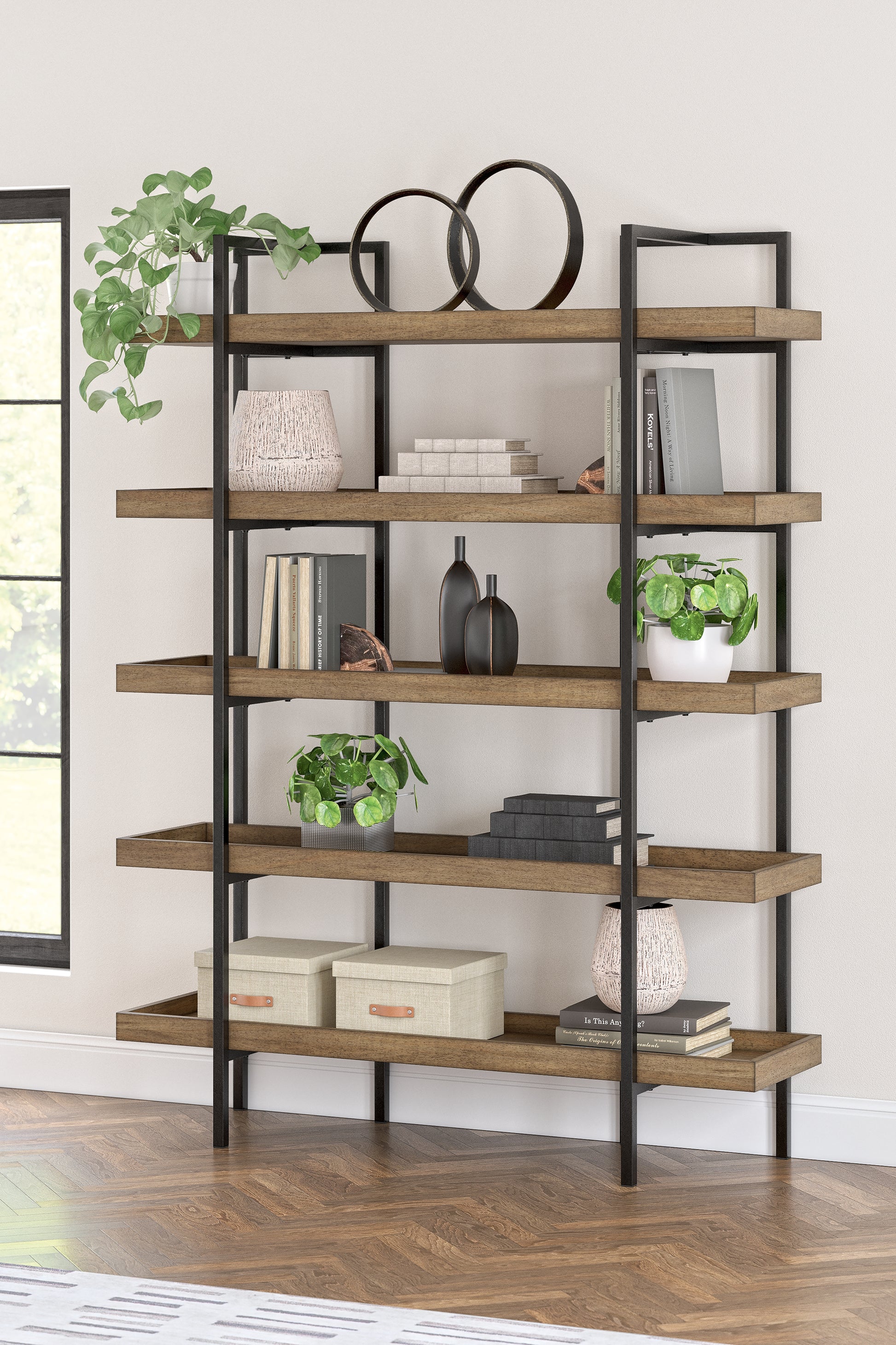 Haines Furniture Outlet - Ashley Furniture - Montia Bookcase - Bookcase / Light Brown - H632-70