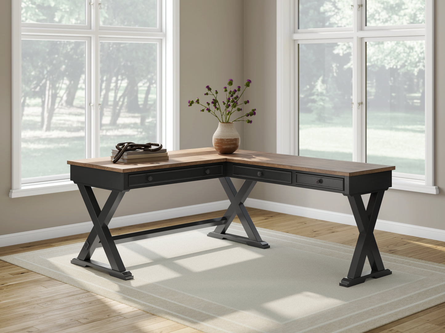 Haines Furniture Outlet - Ashley Furniture - Wildenauer Office Desk - Home Office Desk / Brown/Black - H664H2