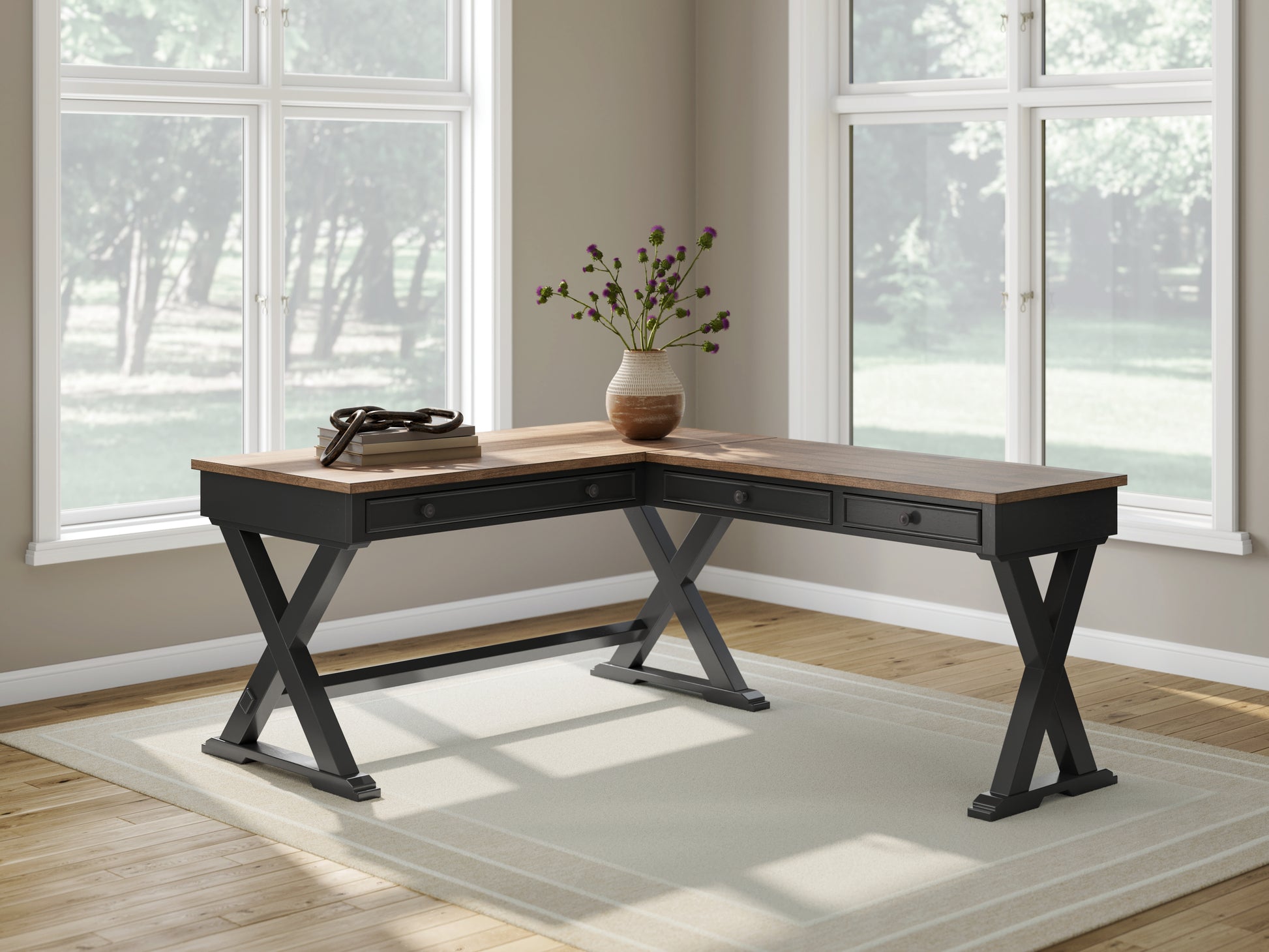 Haines Furniture Outlet - Ashley Furniture - Wildenauer Office Desk - Home Office Desk / Brown/Black - H664H2