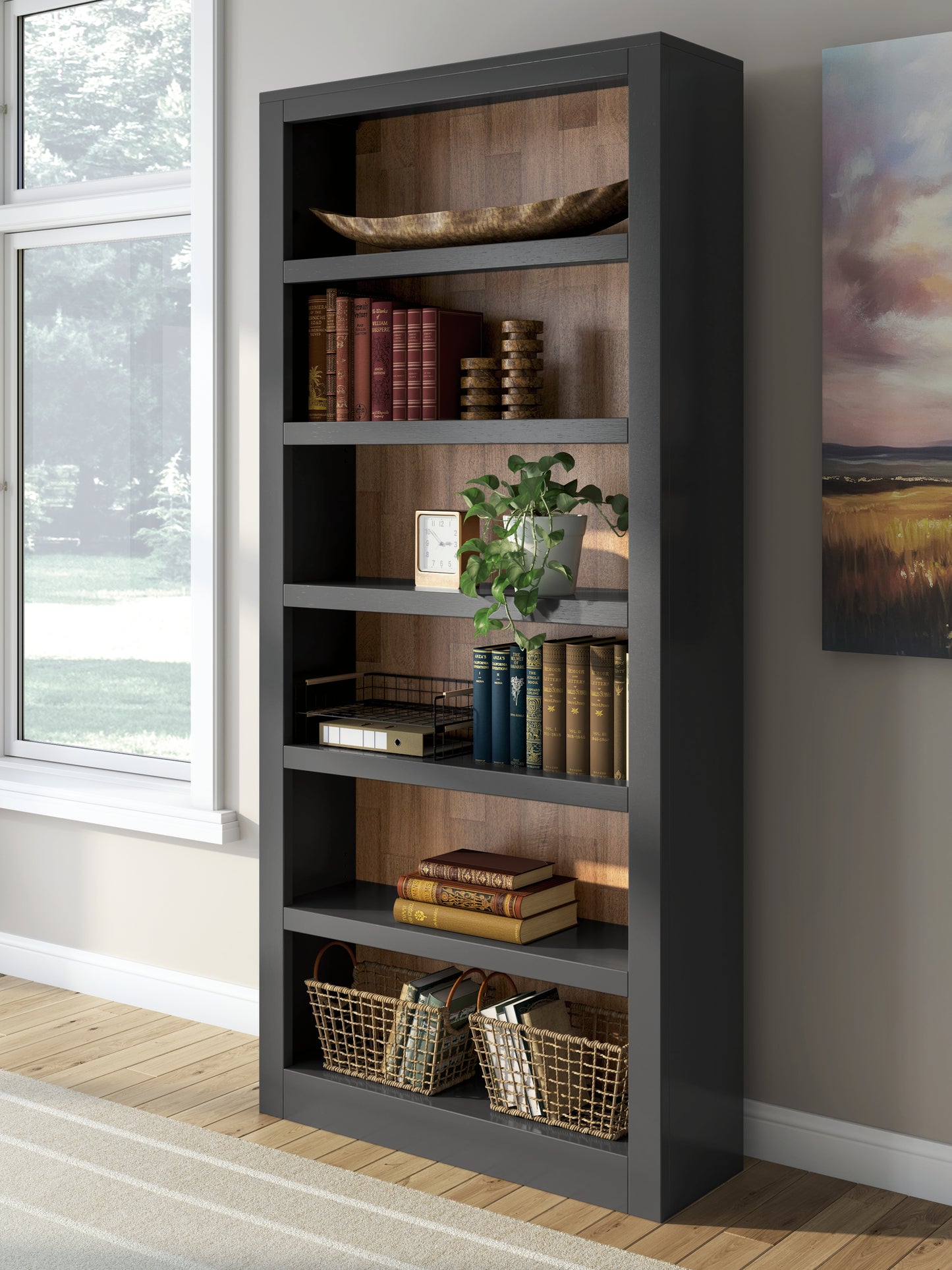 Haines Furniture Outlet - Ashley Furniture - Wildenauer Bookcase - Bookcase / Brown/Black - H664-70
