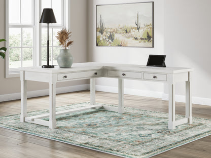 Haines Furniture Outlet - Ashley Furniture - Robbinsdale Office Desk - L-Shaped Home Office Desk / Antique White - H742H1