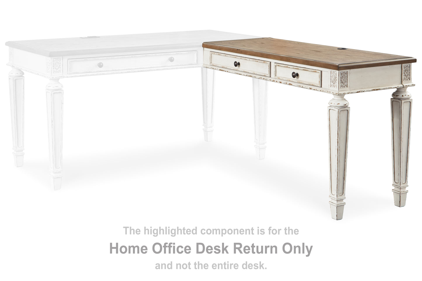 Haines Furniture Outlet - Ashley Furniture - Realyn Office Desk - Home Office Desk Return / White/Brown - H743-34R