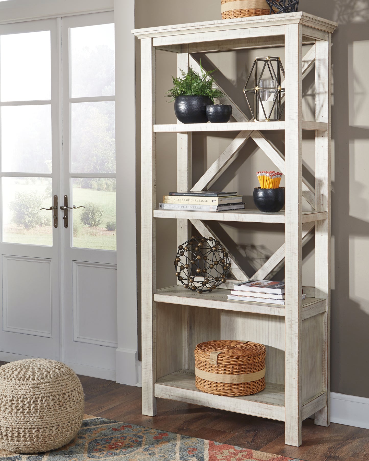 Haines Furniture Outlet - Ashley Furniture - Carynhurst Bookcase - Large Bookcase / Whitewash - H755-17