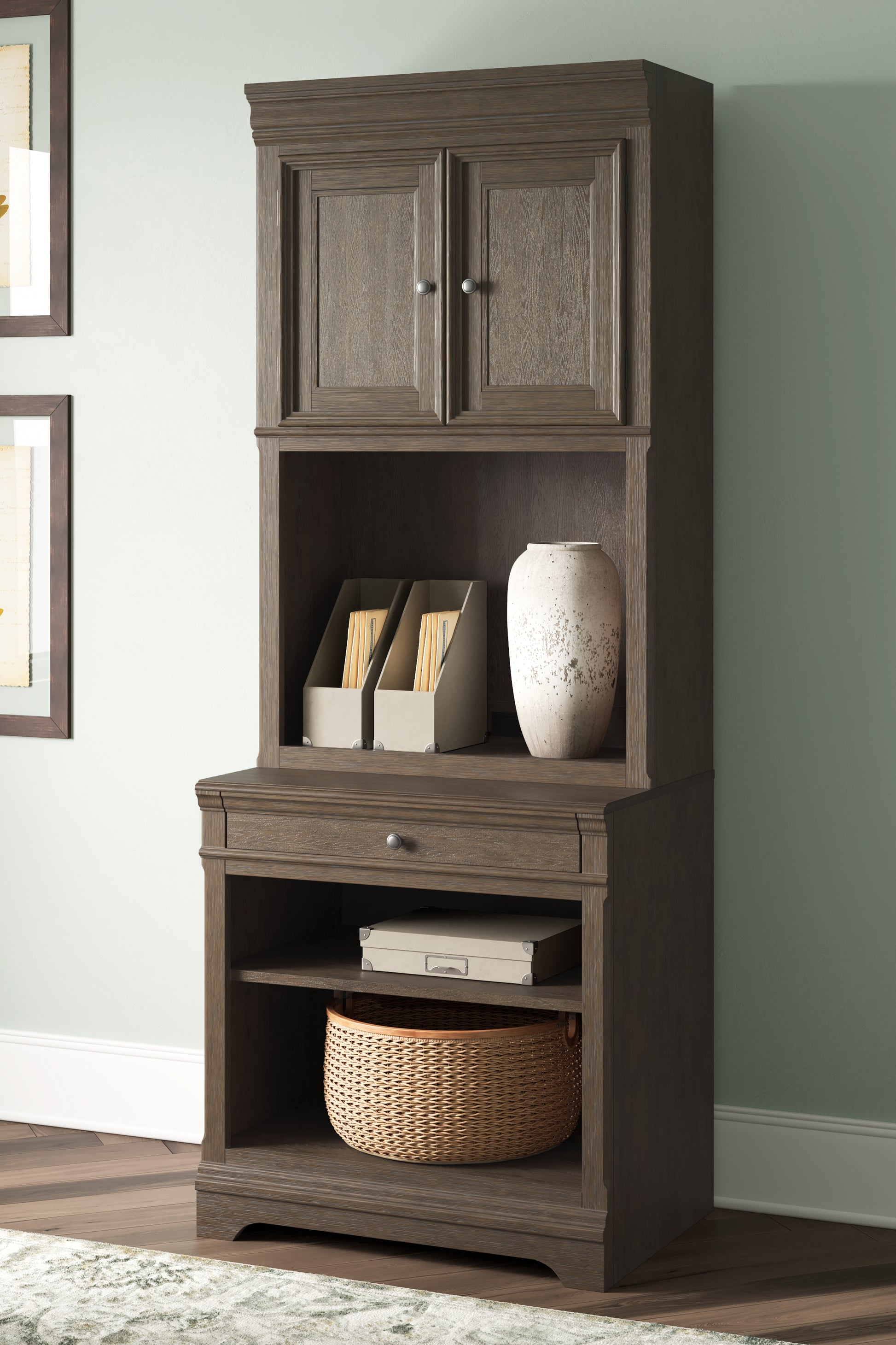 Haines Furniture Outlet - Ashley Furniture - Janismore Bookcase - Bookcase / Weathered Gray - H776H7