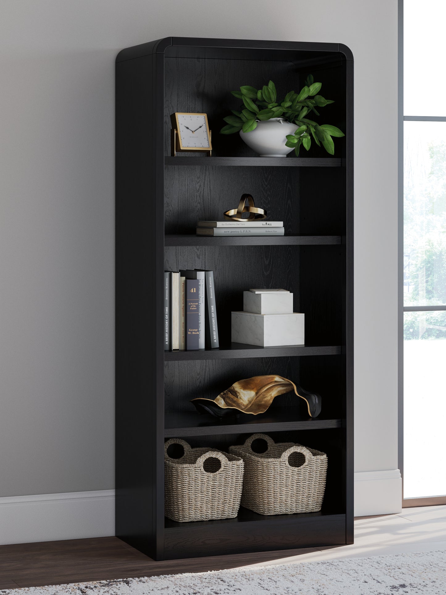 Haines Furniture Outlet - Ashley Furniture - Rowanbeck Bookcase - Large Bookcase / Black - H821-17