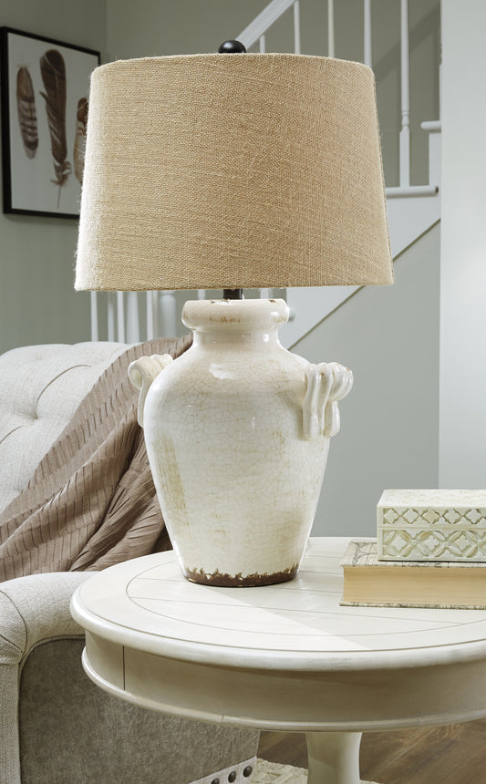 Haines Furniture Outlet - Ashley Furniture - Emelda Lighting - Table Lamp (Set of 2) / Cream - L100664X2