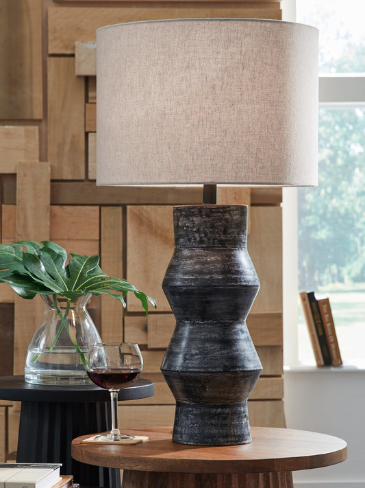 Haines Furniture Outlet - Ashley Furniture - Kerbert Lighting - 2-Piece Lamp Set / Distressed Black - L100824X2