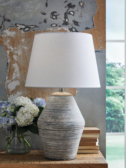 Haines Furniture Outlet - Ashley Furniture - Lawrock Lighting - Terracotta Table Lamp (1/CN) / Antique Blue - L100834