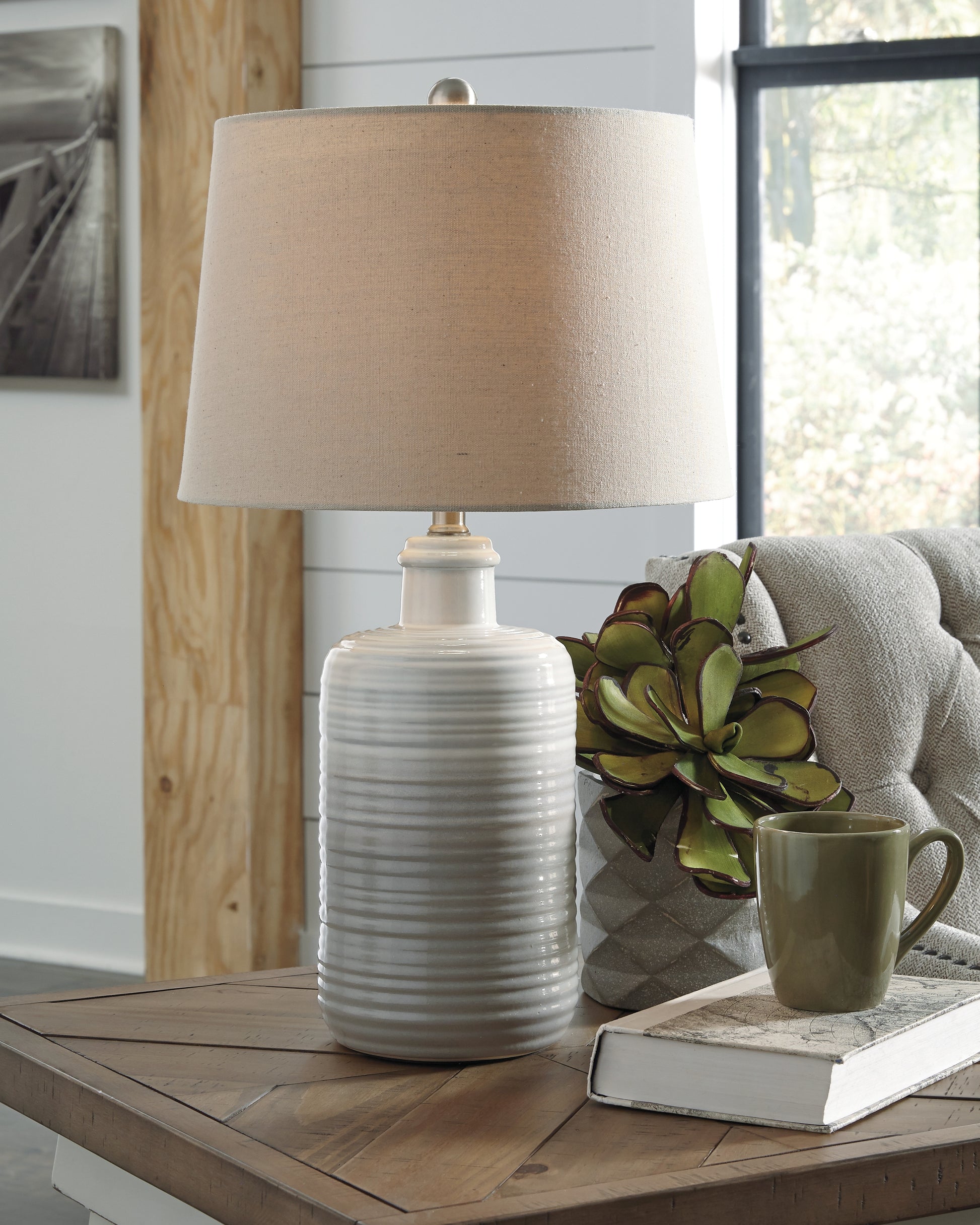 Haines Furniture Outlet - Ashley Furniture - Marnina Lighting - Ceramic Table Lamp (Set of 2) / Taupe - L121854