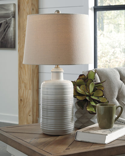 Haines Furniture Outlet - Ashley Furniture - Marnina Lighting - Ceramic Table Lamp (Set of 2) / Taupe - L121854