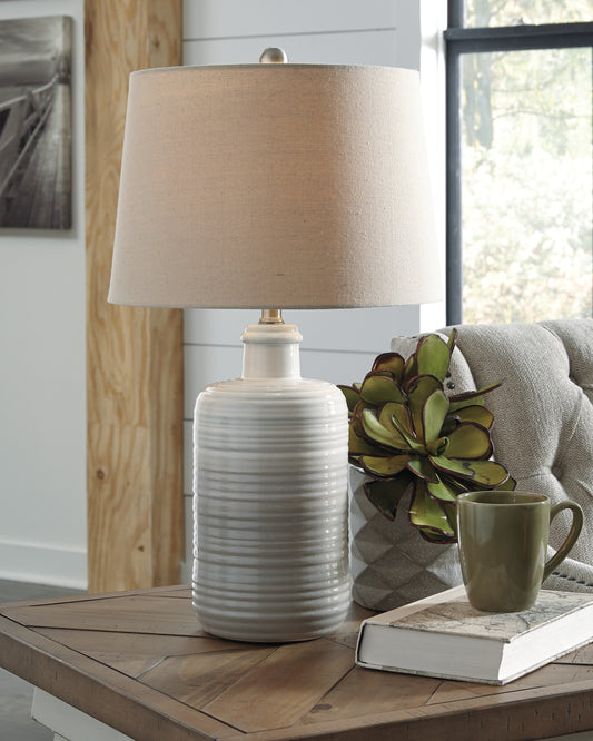 Haines Furniture Outlet - Ashley Furniture - Marnina Lighting - Ceramic Table Lamp (Set of 2) / Taupe - L121854