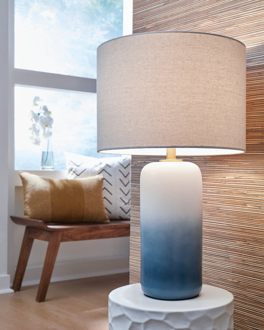 Haines Furniture Outlet - Ashley Furniture - Lemrich Lighting - Table Lamp (Set of 2) / White/Teal - L123874X2