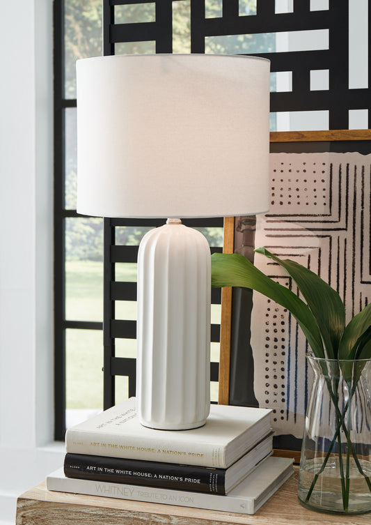 Haines Furniture Outlet - Ashley Furniture - Clarkland Lighting - Ceramic Table Lamp (Set of 2) / White - L177974