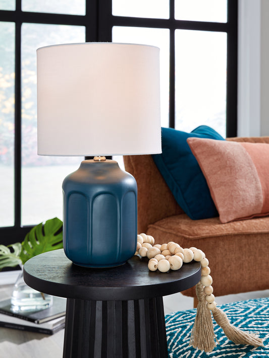 Haines Furniture Outlet - Ashley Furniture - Gierburg Lighting - Table Lamp (Set of 2) / Teal - L180214X2