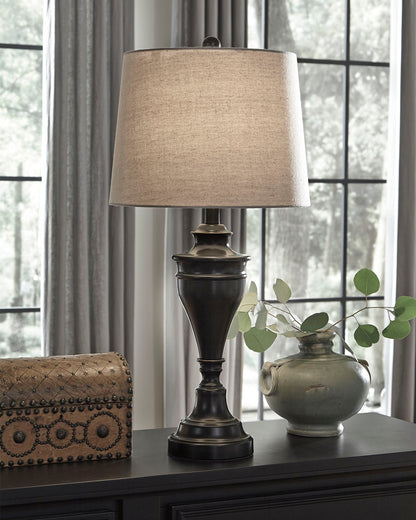 Haines Furniture Outlet - Ashley Furniture - Darlita Lighting - Metal Table Lamp (Set of 2) / Bronze Finish - L204024