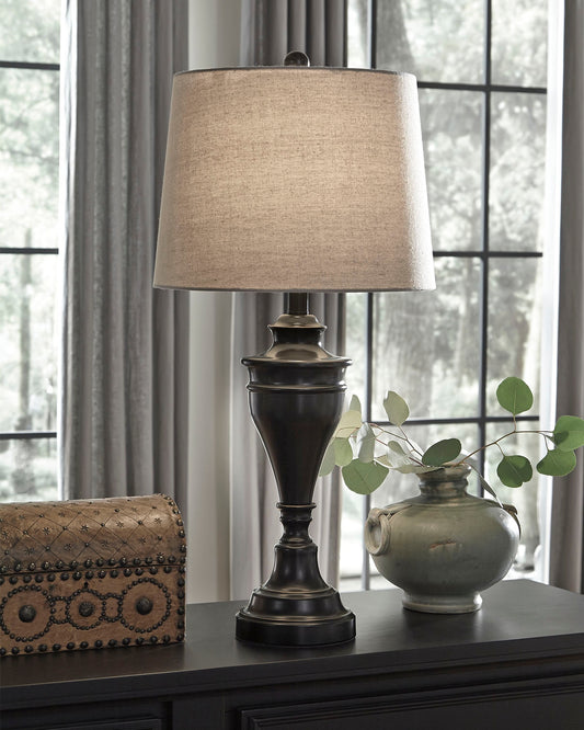Haines Furniture Outlet - Ashley Furniture - Darlita Lighting - Metal Table Lamp (Set of 2) / Bronze Finish - L204024