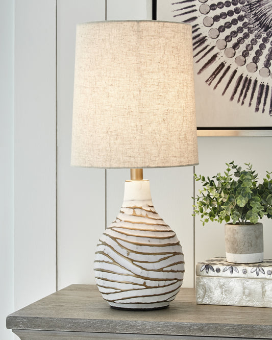 Haines Furniture Outlet - Ashley Furniture - Aleela Lighting - Table Lamp (Set of 2) / White/Gold Finish - L204194X2