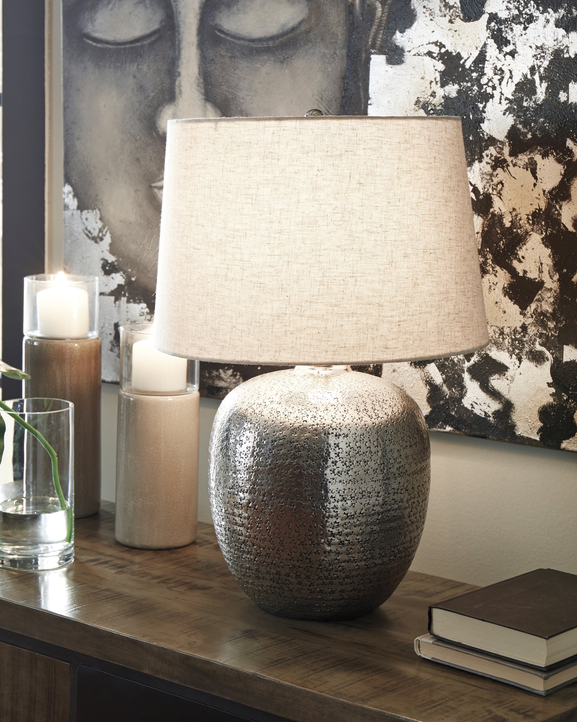 Haines Furniture Outlet - Ashley Furniture - Magalie Lighting - Table Lamp (Set of 2) / Antique Silver Finish - L207314X2