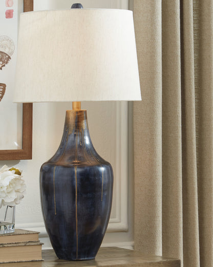 Haines Furniture Outlet - Ashley Furniture - Evania Lighting - Table Lamp (Set of 2) / Indigo - L207344X2