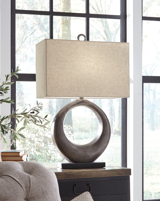 Haines Furniture Outlet - Ashley Furniture - Saria Lighting - Table Lamp (Set of 2) / Antique Silver Finish - L207394X2