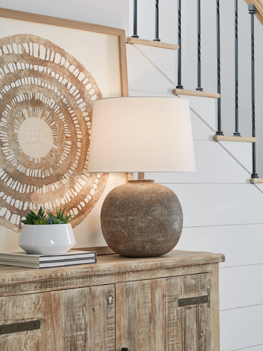 Haines Furniture Outlet - Ashley Furniture - Neavesboro Lighting - 2-Piece Lamp Set / Antique Brown/White - L207484X2