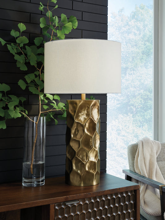 Haines Furniture Outlet - Ashley Furniture - Marshawn Lighting - Metal Table Lamp (1/CN) / Gold Finish - L207524