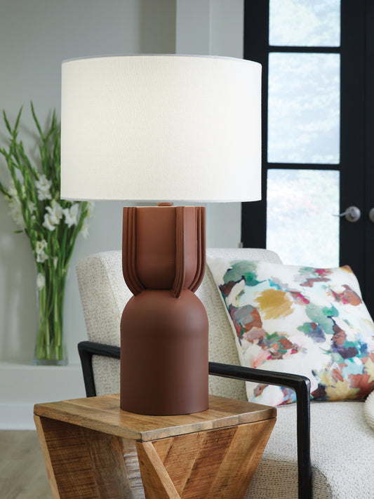 Haines Furniture Outlet - Ashley Furniture - Rowandale Lighting - Metal Table Lamp (1/CN) / Brick Red - L207534