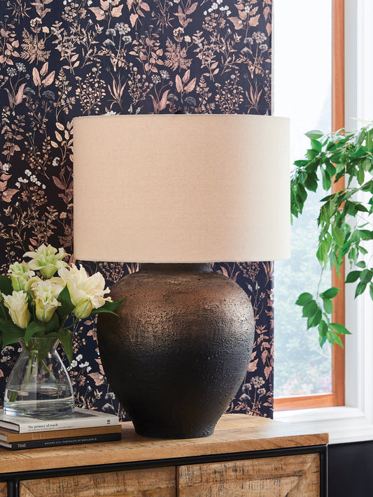 Haines Furniture Outlet - Ashley Furniture - Newgerhard Lighting - Metal Table Lamp (1/CN) / Brown/Black - L207644