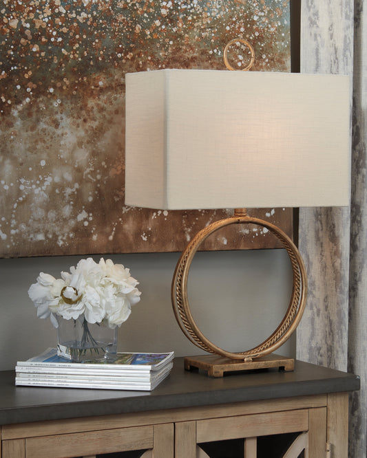 Haines Furniture Outlet - Ashley Furniture - Mahala Lighting - Table Lamp (Set of 2) / Antique Gold Finish - L208124X2